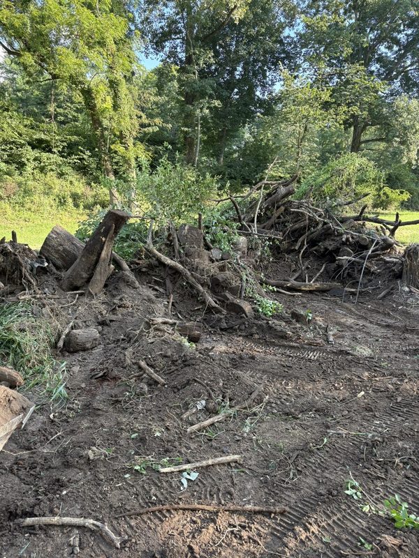 Brush and stumps piled for haul-off, a real J.E. Ward job in Central Illinois