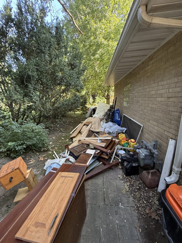 Estate cleanout staged for haul-off, a real J.E. Ward job in Central Illinois