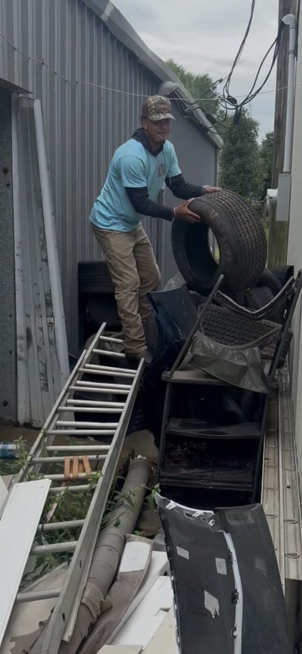 Scrap tires loaded out by hand, a real J.E. Ward job in Central Illinois